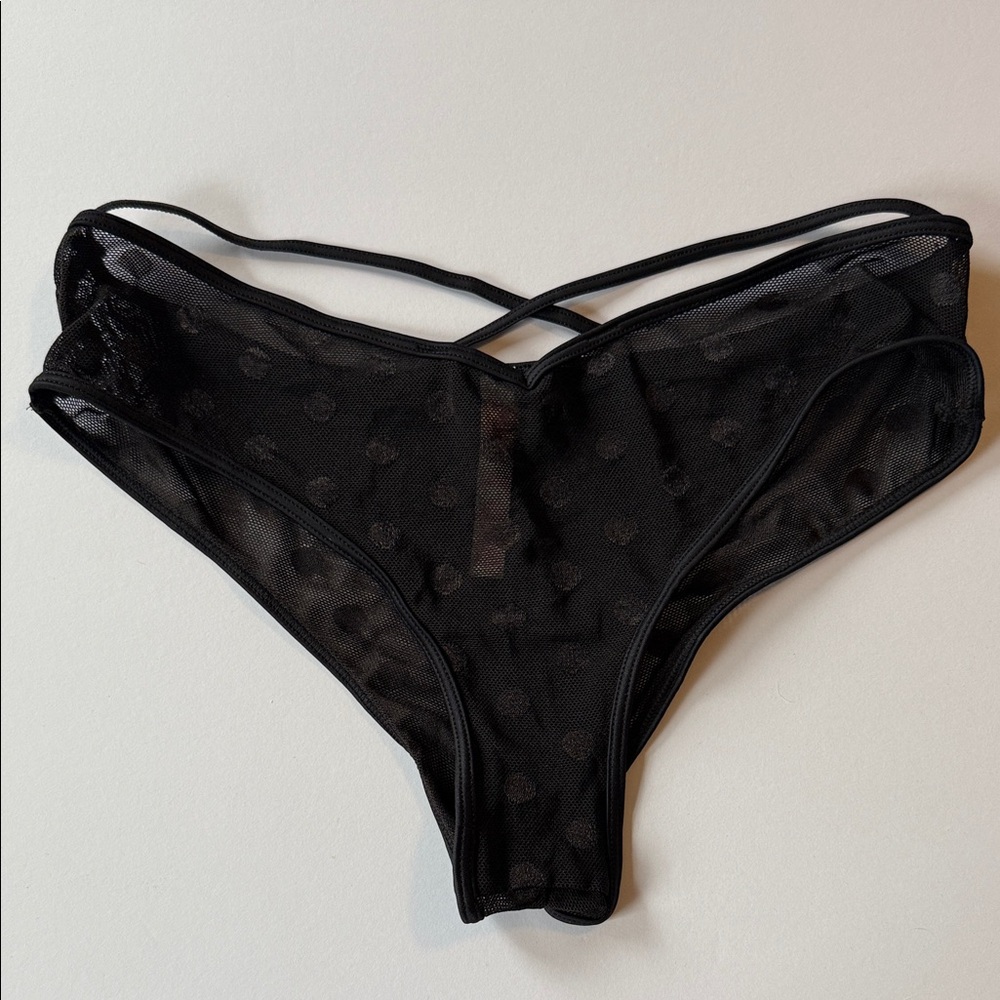 PINK‎ Victoria's Secret Black Dotted Mesh Bikini Panty